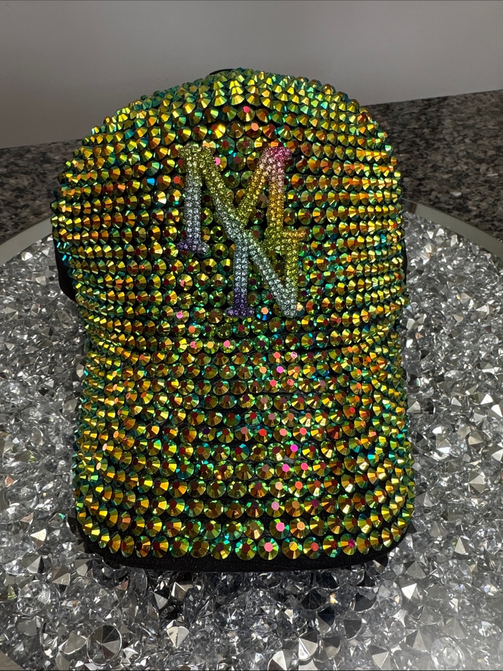 Crystal Embellished Iridescent Green MN Baseball Cap - Minnesota Unbranded